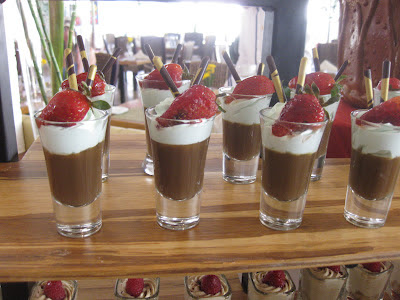 chocolate cream parfait in individual glasses on a buffet table