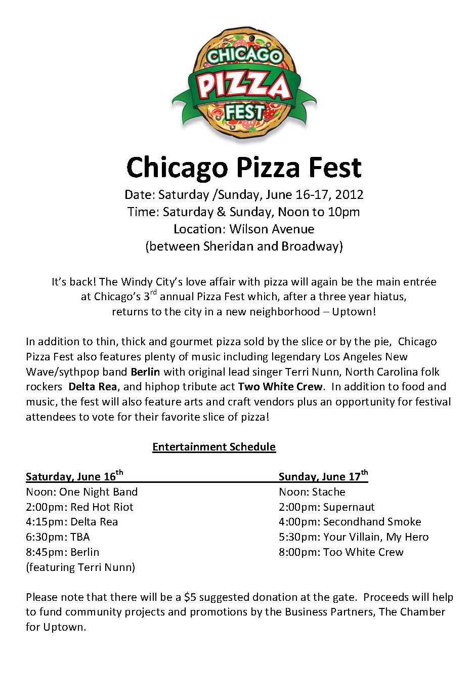 Uptown Update Pizza Fest Music LineUp Announced