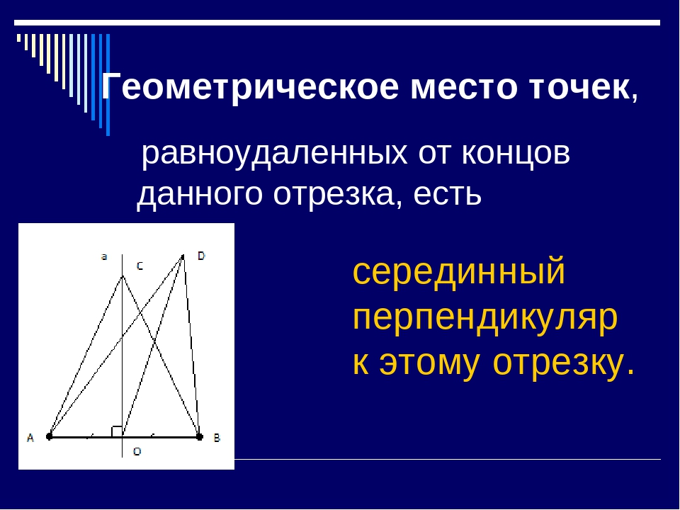 гмт равноудаленных от концов отрезка. геометрическое место точе. биссектриса угла треугольника. геометрическое место точек равноудаленных от концов отрезка. геометрическое место равноудаленных точек.