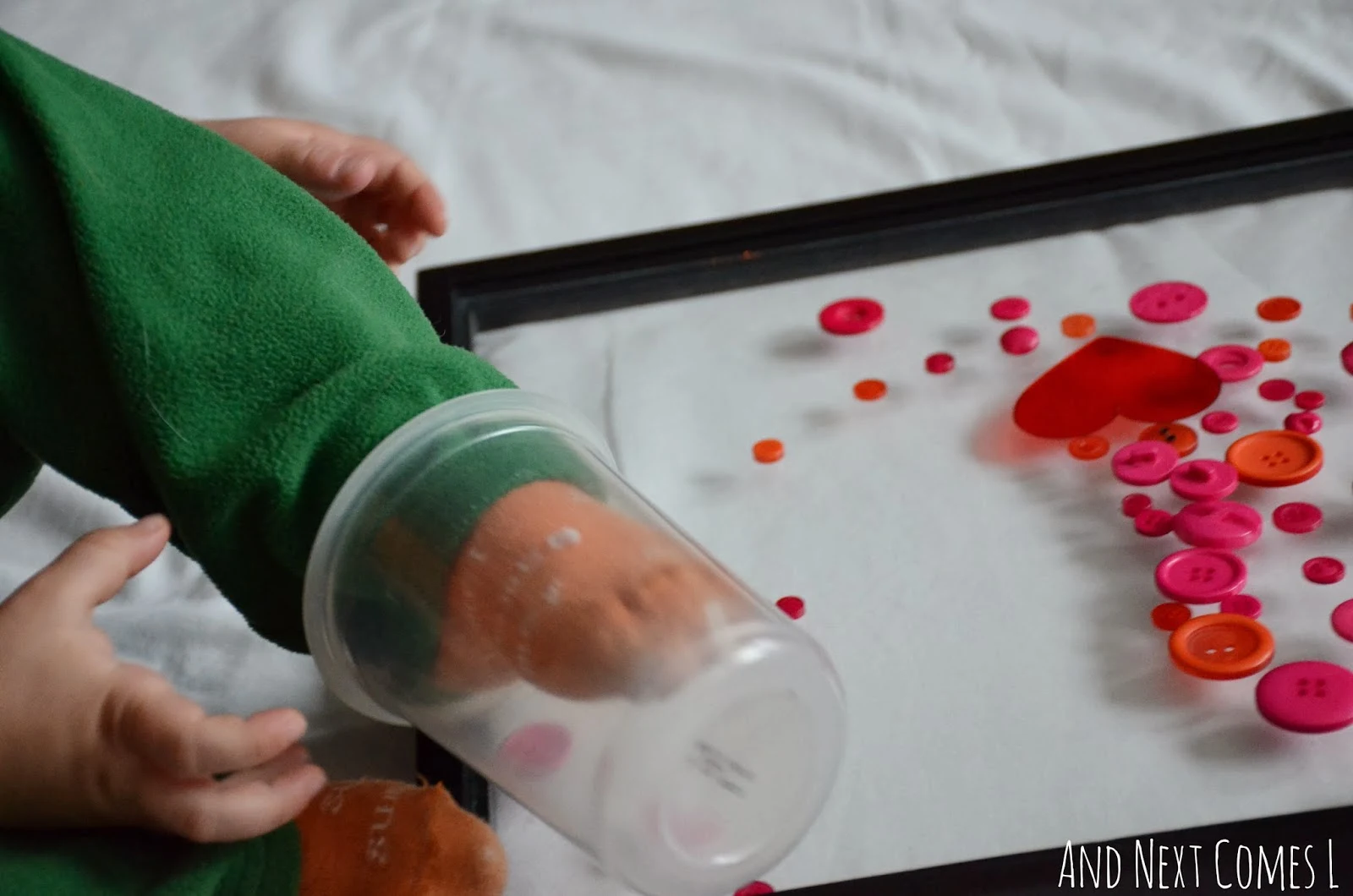 Loose parts Valentine's activity for toddlers