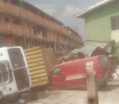 In Lagos Trailer crushes vehicle in accident