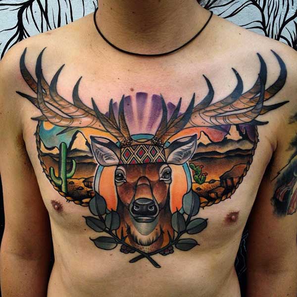 texas deer tattoo man chest texas deer tattoo man chest