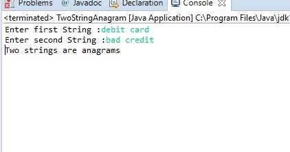 Java program to find two Strings are anagrams or not ~ JavaTechTube