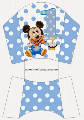 Free Printable Fries Box. of First Year of Mickey with Polka Dots.
