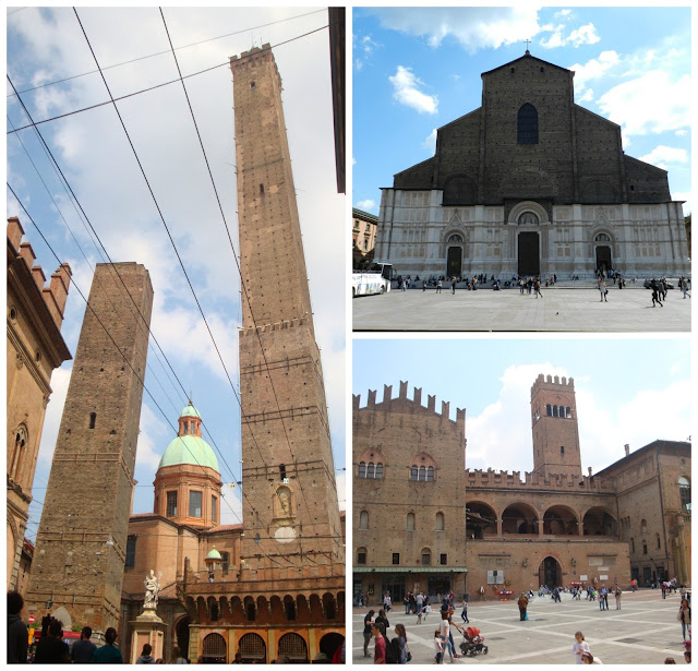 Atrações principais de Bologna - Torres Asinelli e Garisenda, Catedral e Palazzo Re Enzo na região da Piazza Maggiore Atrações principais de Bologna - Torres Asinelli e Garisenda, Catedral e Palazzo Re Enzo na região da Piazza Maggiore