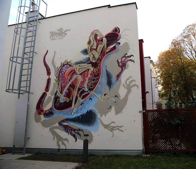 "Anatomy of a Snakebait / Rat" New Street Art Mural By Austrian Urban Artist Nychos on the streets of Vienna. 1