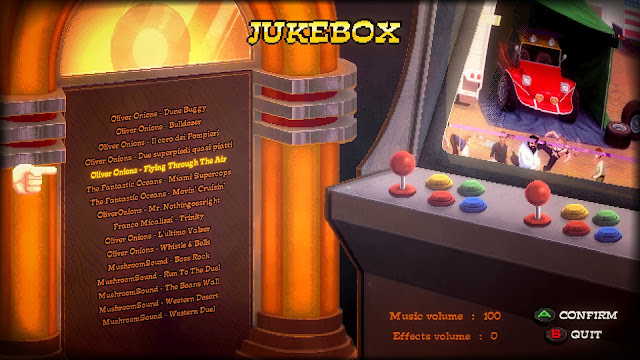 Bud Spencer & Terence Hill - Slaps and Beans - The Jukebox, which we can find in the game menu. It contains 16 tracks, by Oliver Onions, Fantastic Oceans, etc.