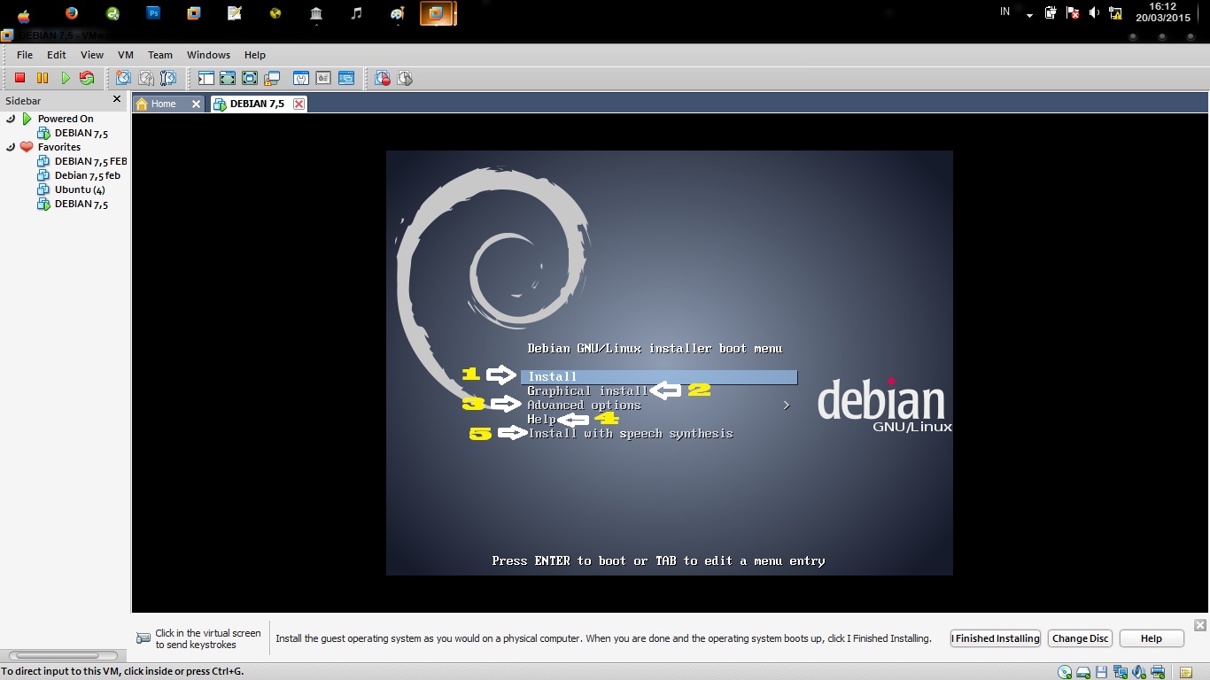 Debian 7. Powered by Debian. Кнопка меню для Debian 10.