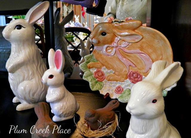 Here comes Peter Cottontail tablescape, Easter, Domestications bunny plates