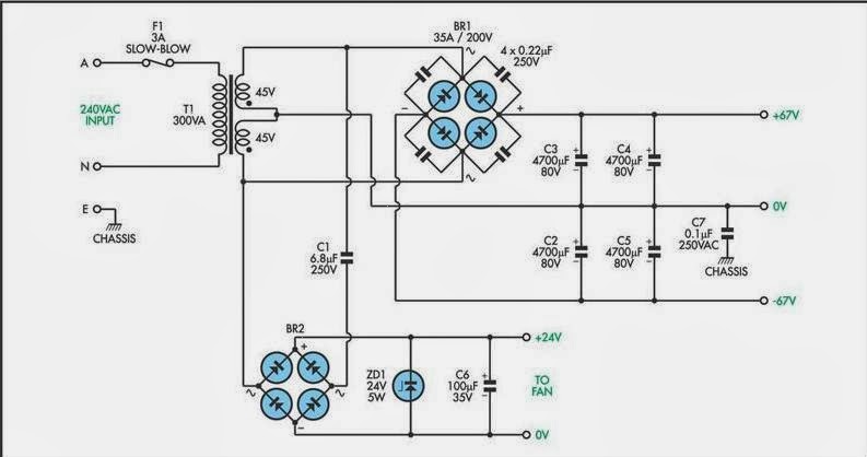 Schematic Diagram: 200W Subwoofer Amplifier Circuit