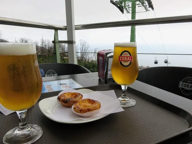 Beer and pasteis de nata served near the cable car at Monte on Madeira