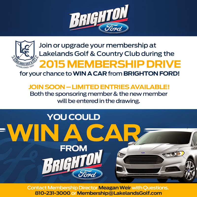 Win a NEW 2015 Ford Fusion with Membership Drive at Lakelands Golf and Country Club!
