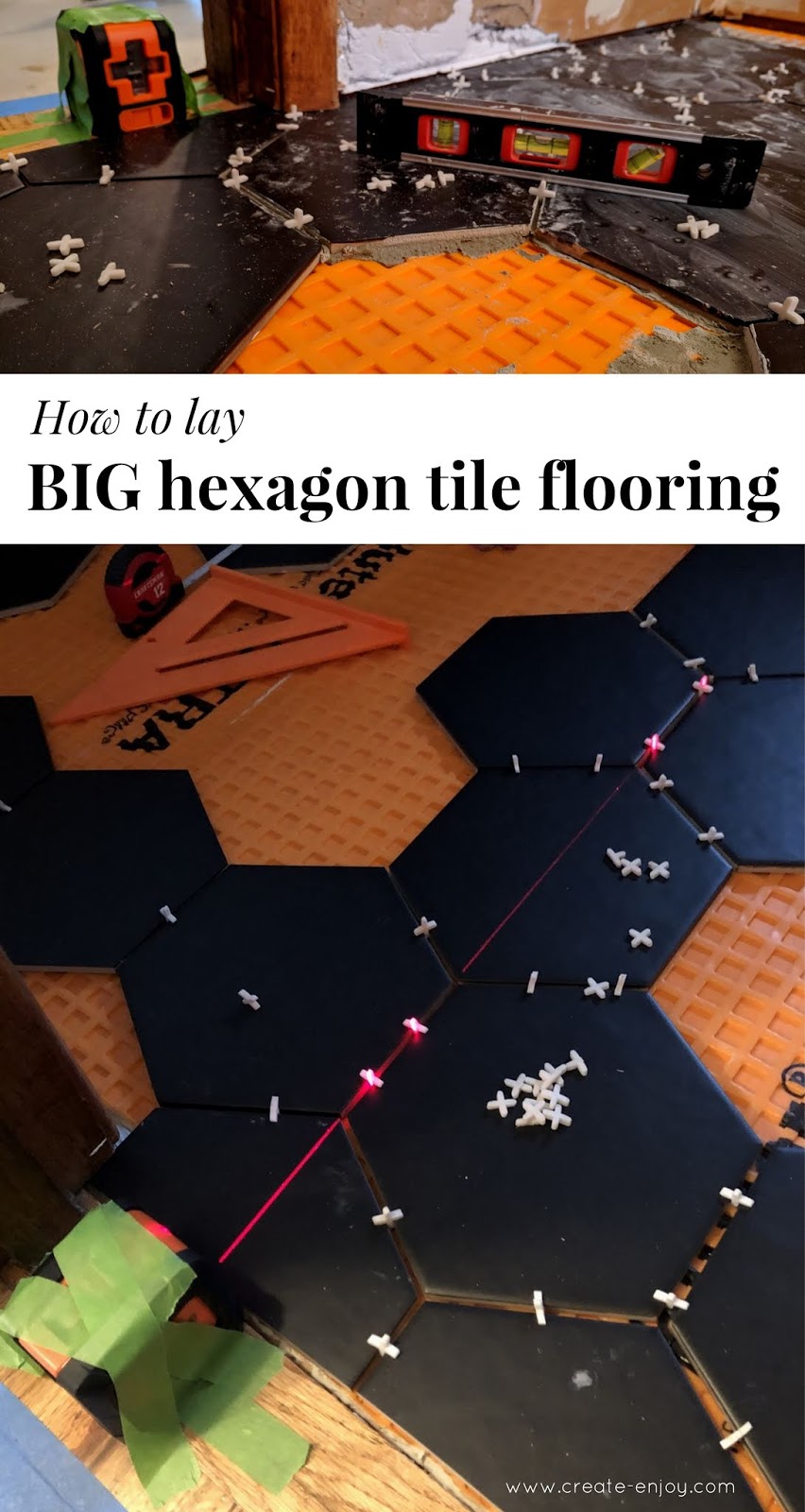 How to lay big hexagon tile! Week 3 of the One Room Challenge / Create