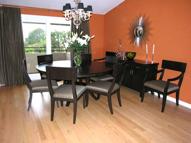modern house: modern dining room in orange color