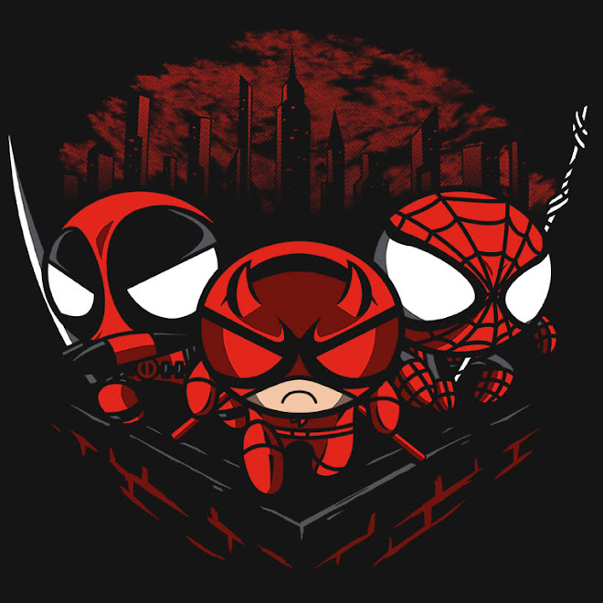 Today's T : 今日のデッドプール、デアデビル、スパイダーマンのパワーパフな赤いヒーロー・トリオ Tシャツ