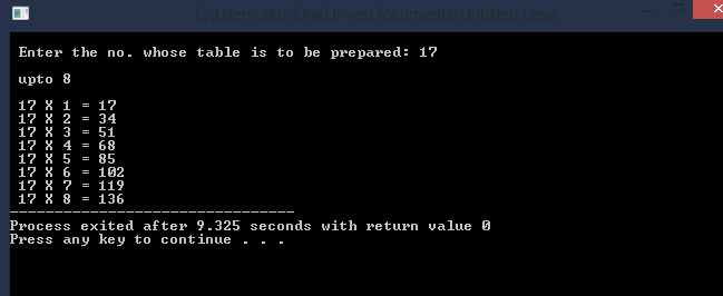 C program to make a table of multiplication - Code X