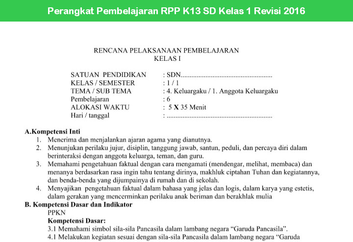 Perangkat Pembelajaran RPP K13 SD Kelas 1 Revisi 2016 Perangkat Pembelajaran RPP K13 SD Kelas 1 Revisi 2016