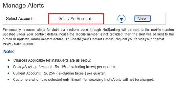 how to activate insta alert facility in hdfc bank online