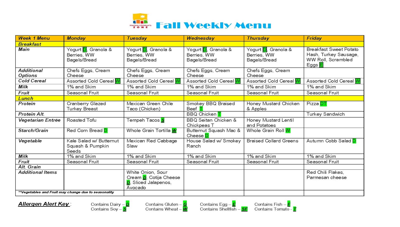 weekly menu