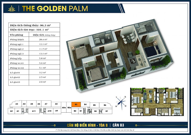 Mặt bằng căn B3 - B4 The Golden Palm Mặt bằng căn B3 The Golden Palm