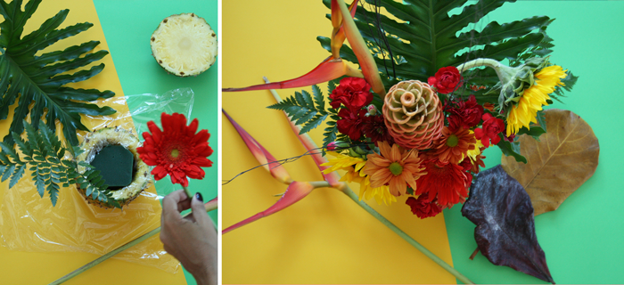 Valentina Vaguada: pineapple centerpiece, flores, flowers, flower arrangement, caribe, caribbean style, DIY