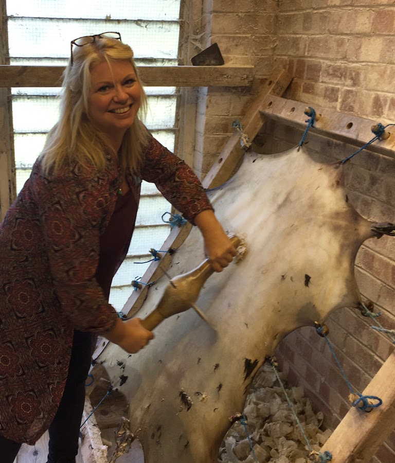 Dianne Sutherland preparing vellum Dianne sutherland at william cowleys reparing vellum