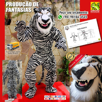 MASCOTE - Fantasia de Tigre Branco Rajado