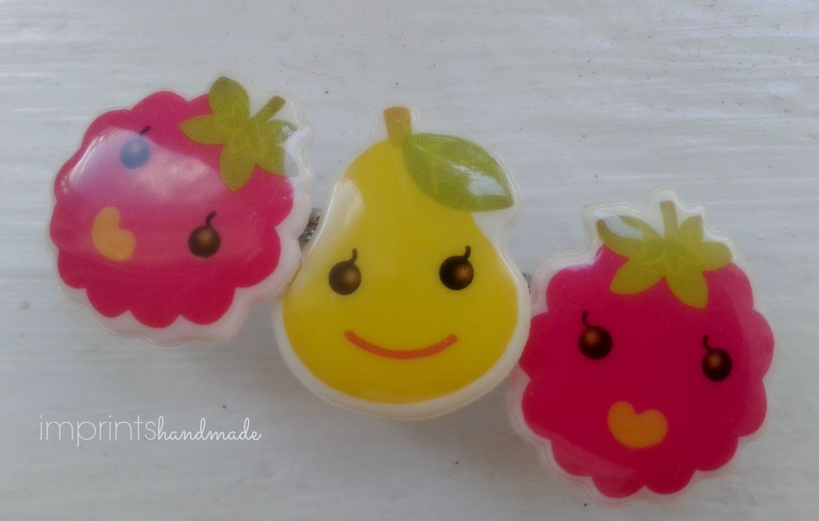 imprints handmade `Fruity' barrette clip with used 3D stickers