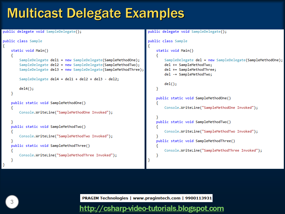 Sql server, .net and c# video tutorial: Part 39 – Multicast Delegates