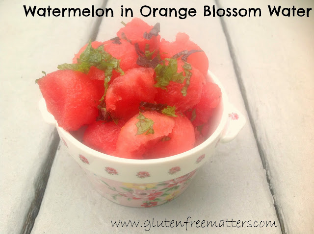 watermelon balls, fresh mint and orange blossom water