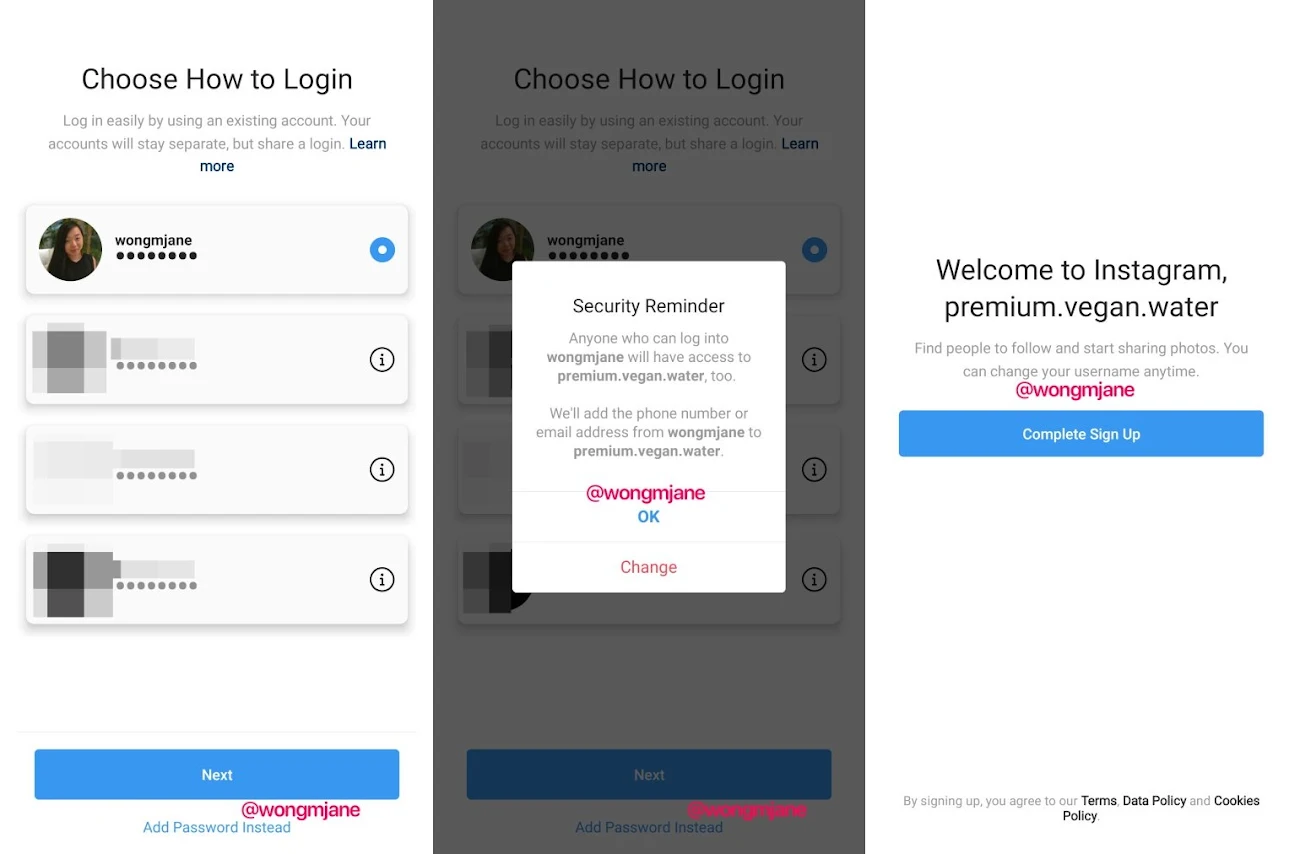 Instagram makes passwords optional for accounts that are created under a main account in prototype  Linked accounts are usually made for brands, finsta,  novelty, etc. Getting rid of password for these accounts makes it harder to break into
