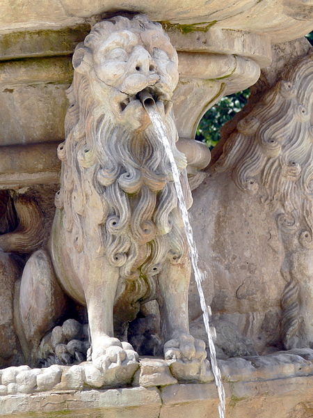 close up of Lion sculpture at Morosini Fountain in Heraklion of Crete