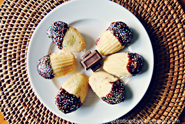 Madeleine Sandwich Cookies Dipped in Chocolate & Sprinkles