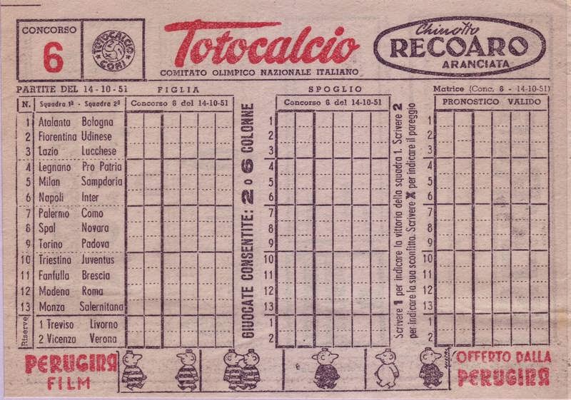 Il Supremo La prima schedina del Totocalcio