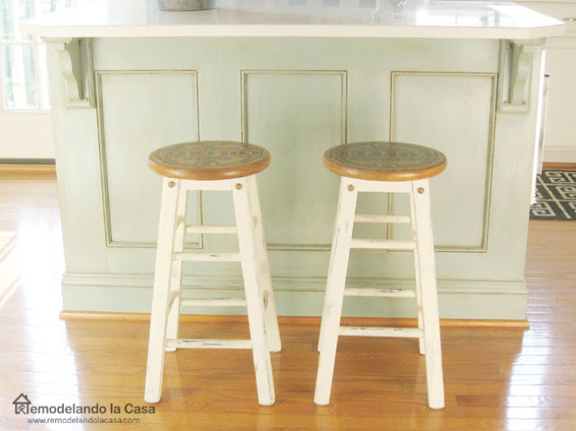 duck egg blue kitchen island and coffee graphics painted set of bar stools