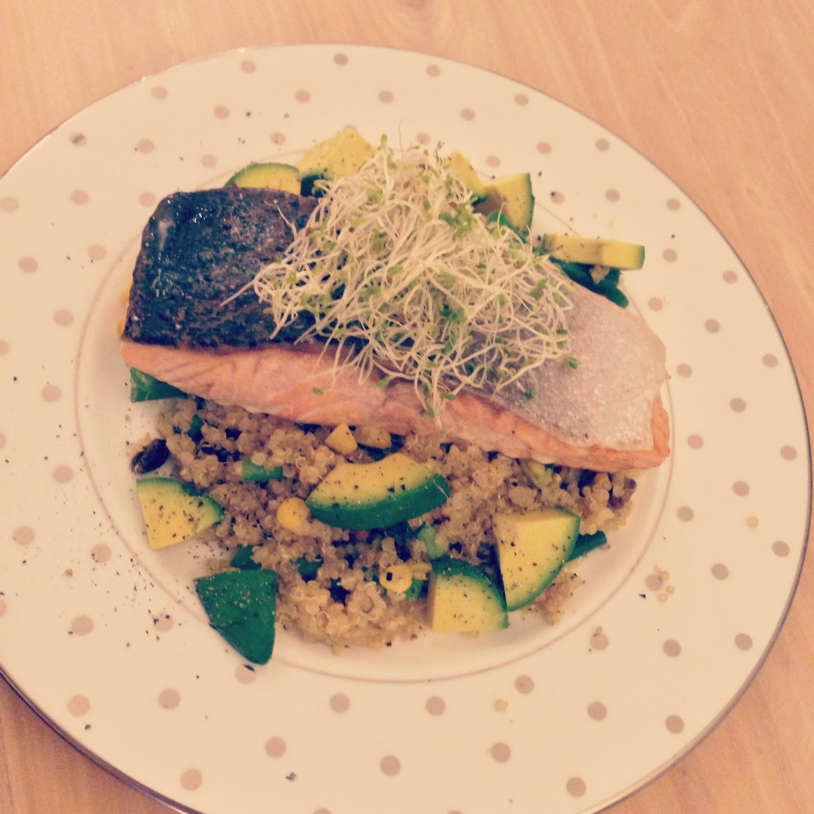 Skinny Sweets and Treats Roasted Salmon with Lemon Quinoa