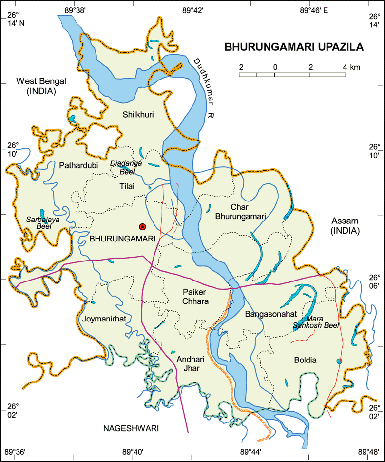Bhurungamari Upazila Map Kurigram District Bangladesh