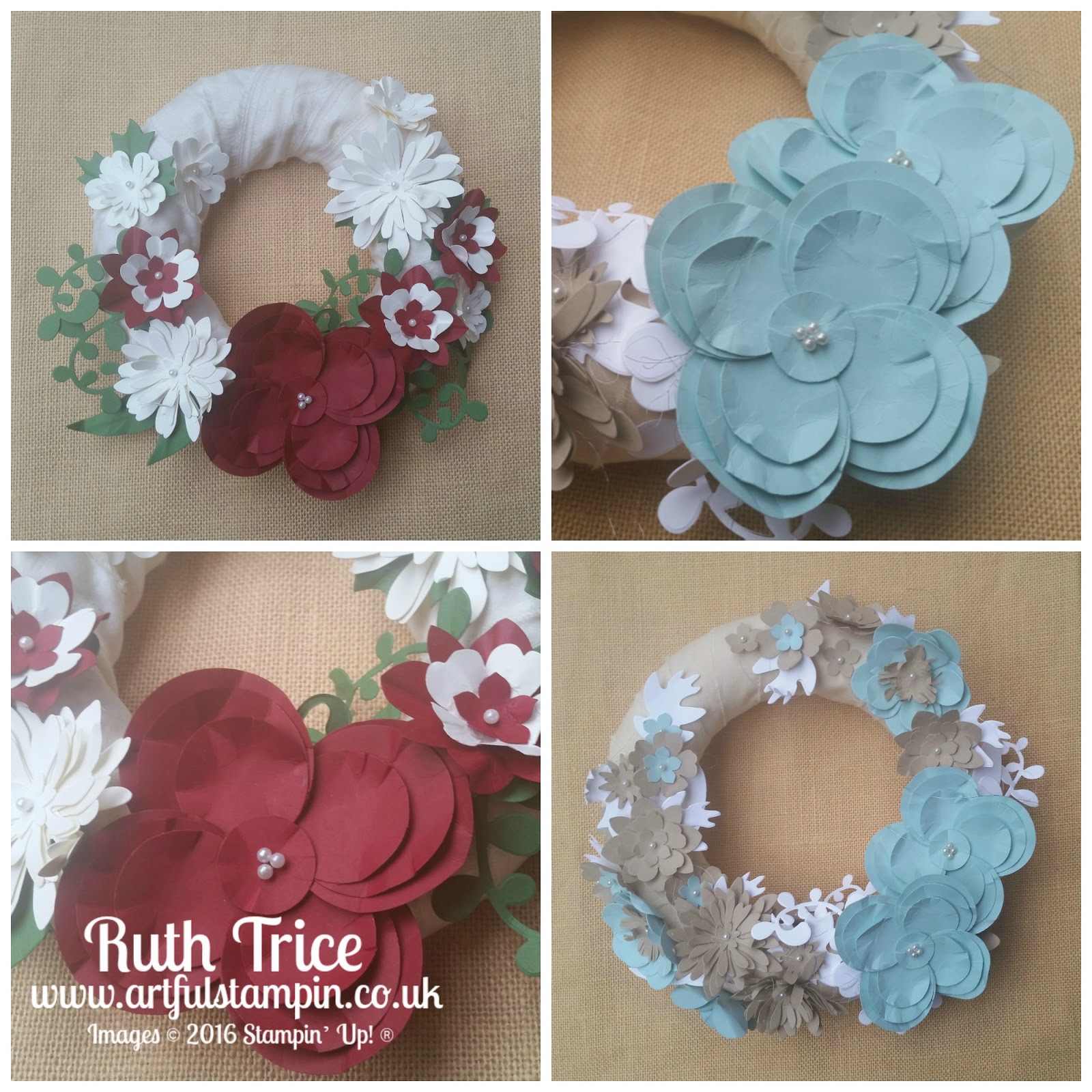 artful stampin uk independent stampin up demonstrator ruth christmas paper flower wreath