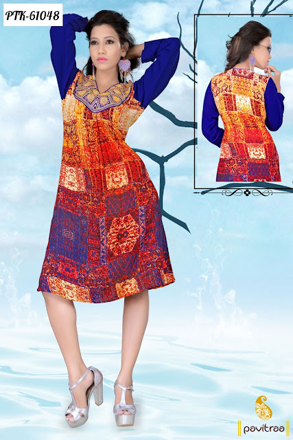 Latest Trendy Casual Wear Blue Color Frock Style Fancy Kurtis Online Shopping with Lowest Rates Prices at Pavitraa.in
