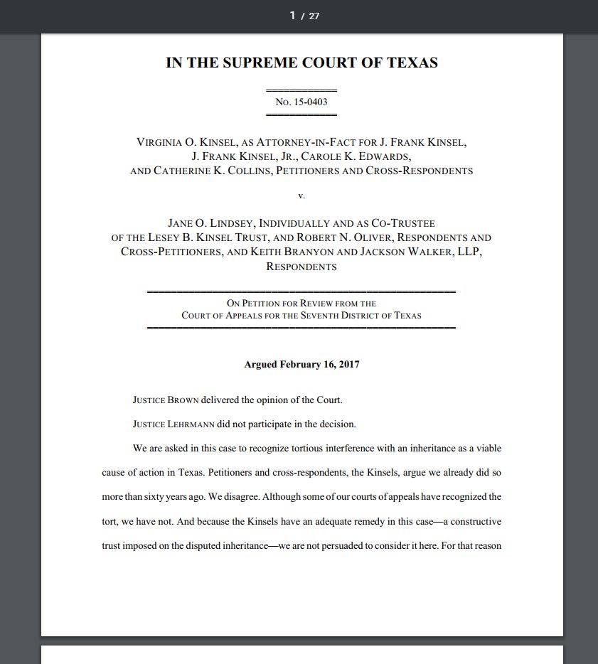 COA.TX Tortious interference with inheritance Viability of claim