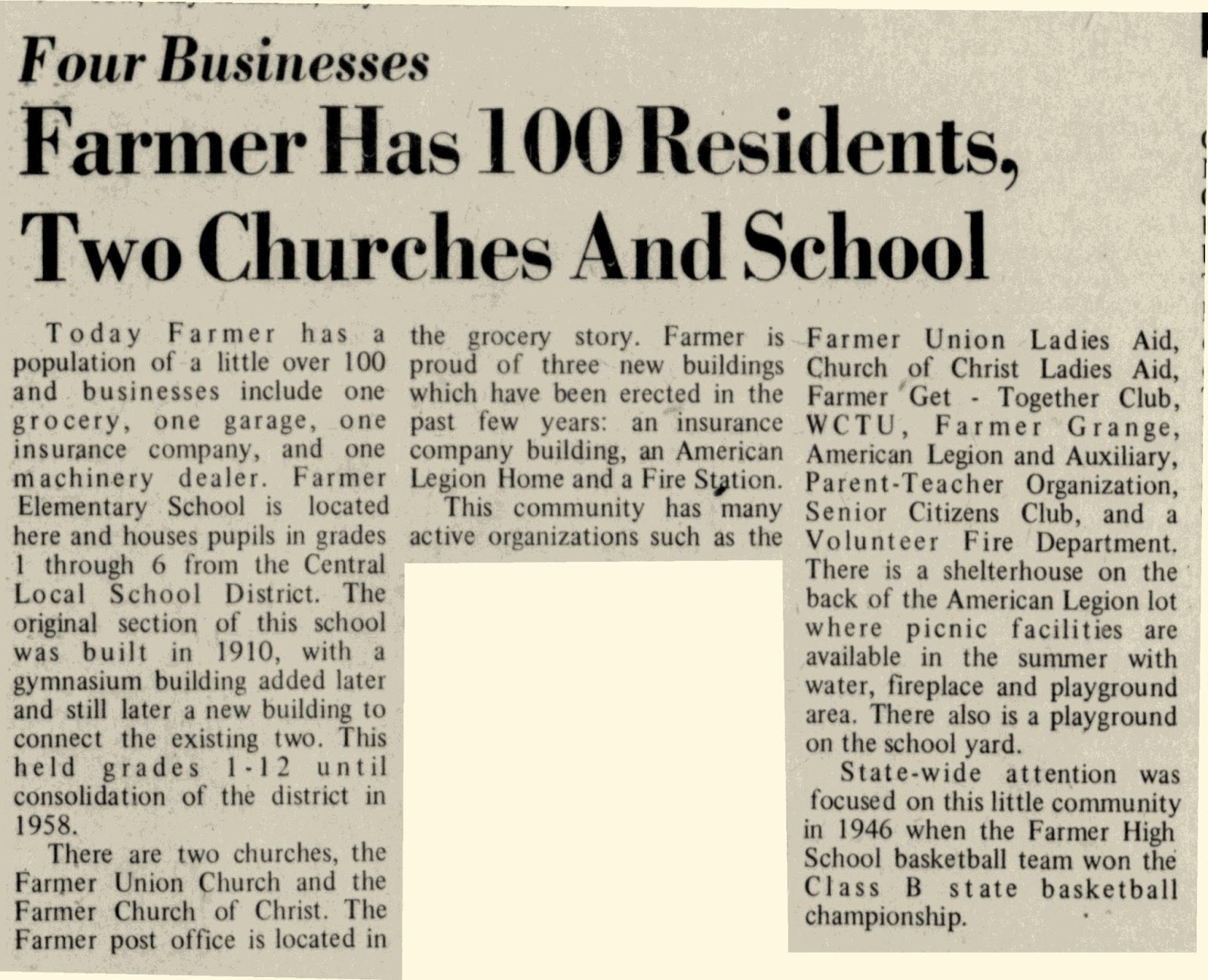 The Defiance County Ohio Virtual Museum Past and Present Farmer, Ohio