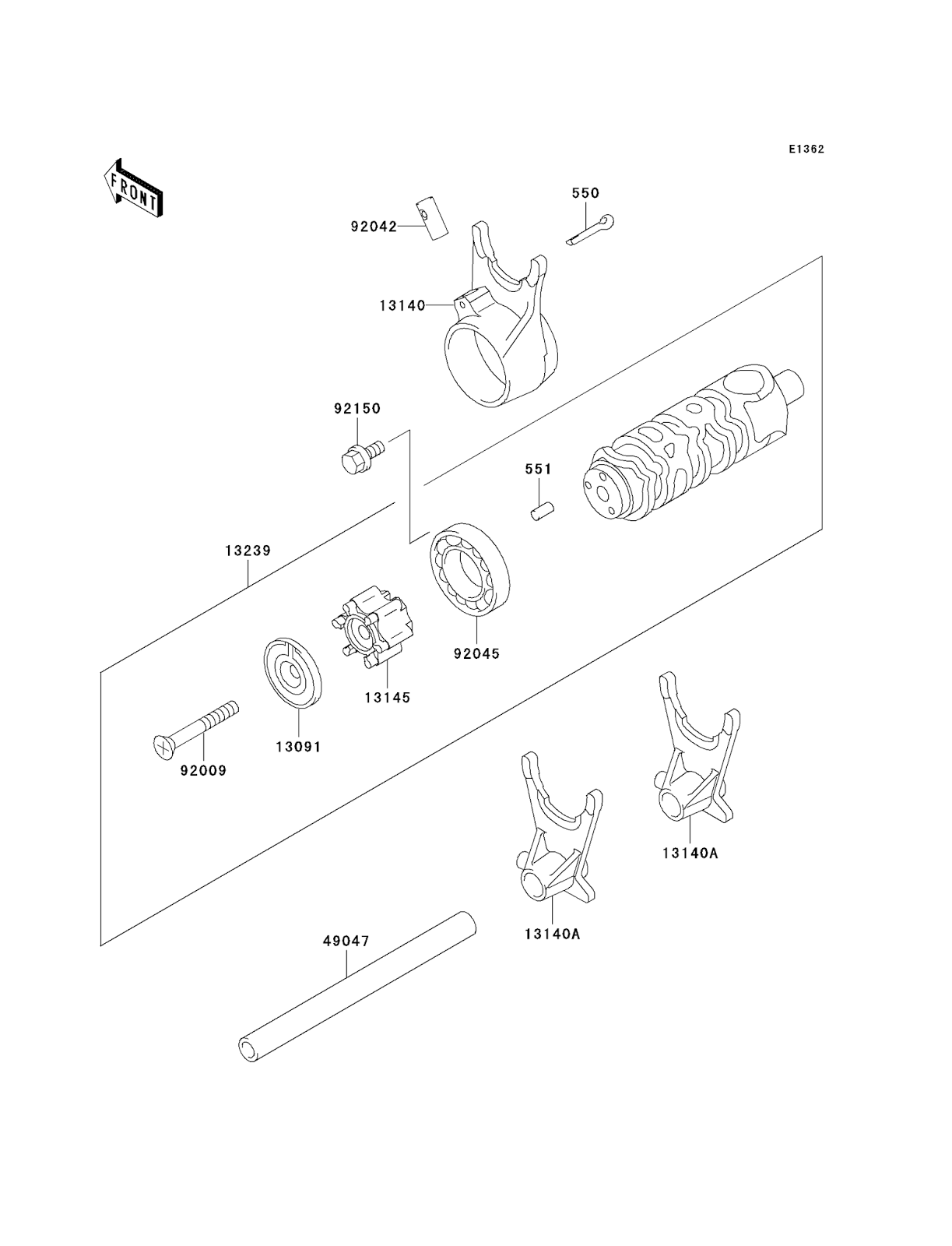 Kawasaki ER5 Part Diagrams Gear Change and Shift Forks