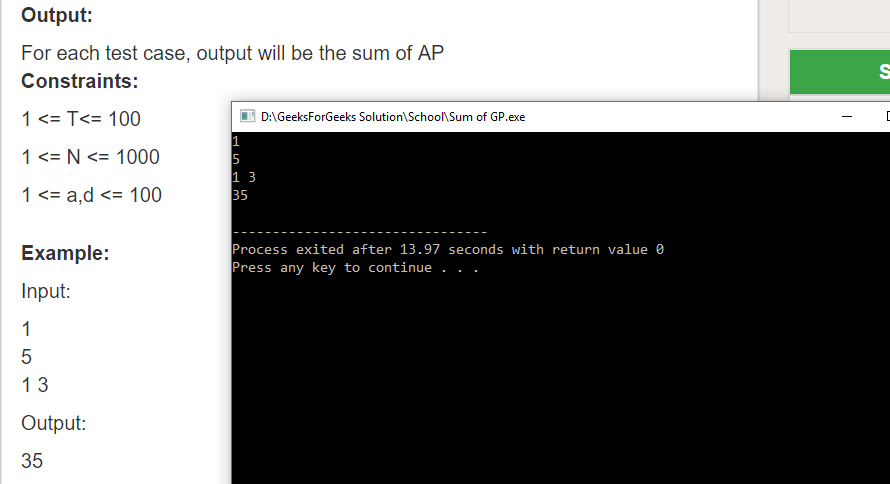 Geeksforgeeks Solution For " Sum of an AP "