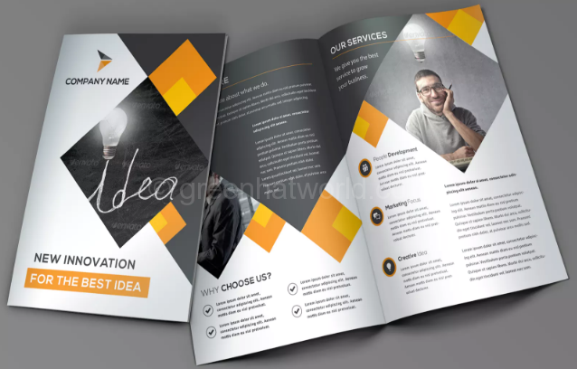 Free Download Bifold Brochure Print Template PSD Gratis Siap Pakai