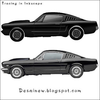 cara tracing desain vektor mobil ford mustang di inkscape
