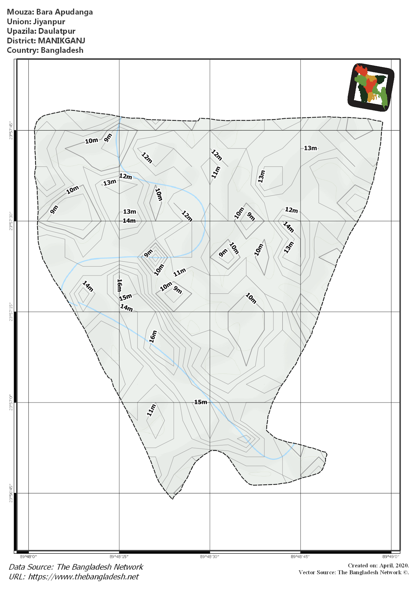 Map of Bara Apudanga Mouza of Daulatpur Upazila, MANIKGANJ, Bangladesh.