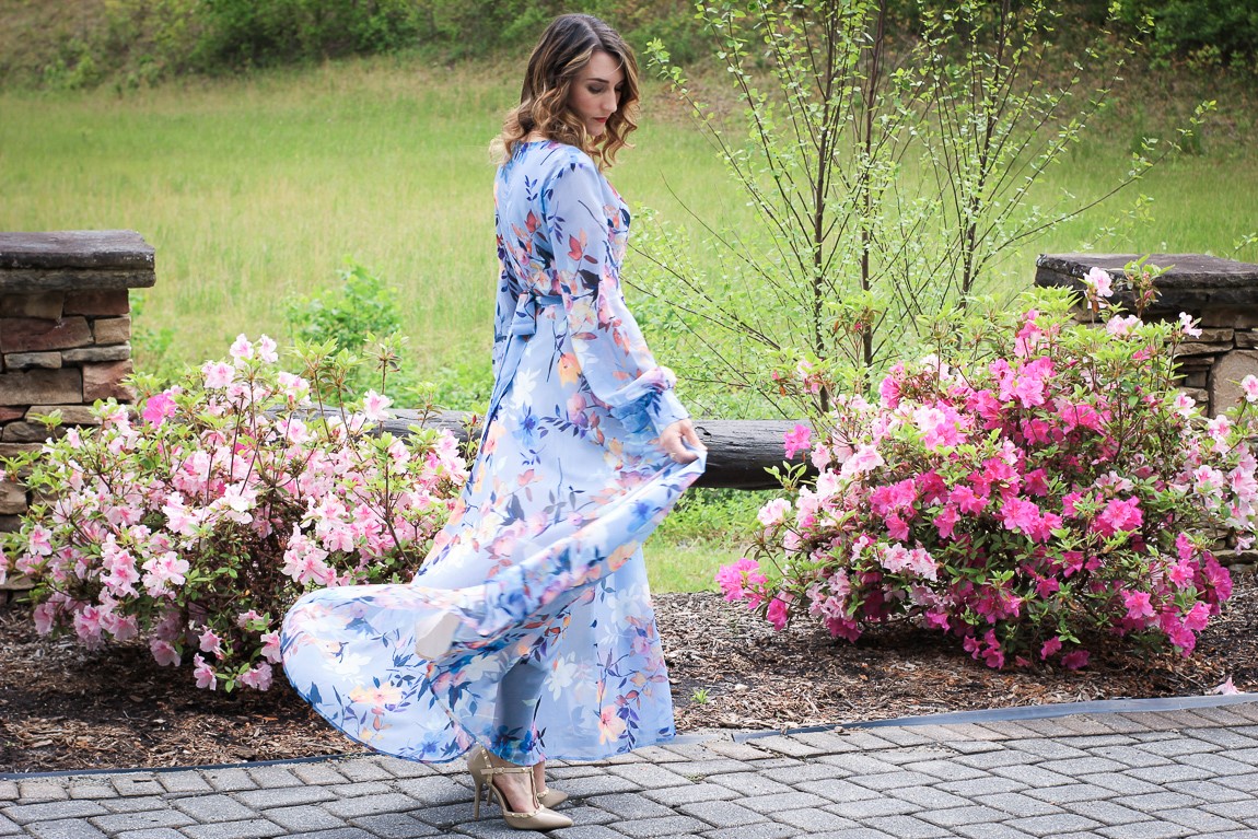 blue floral chiffon maxi dress