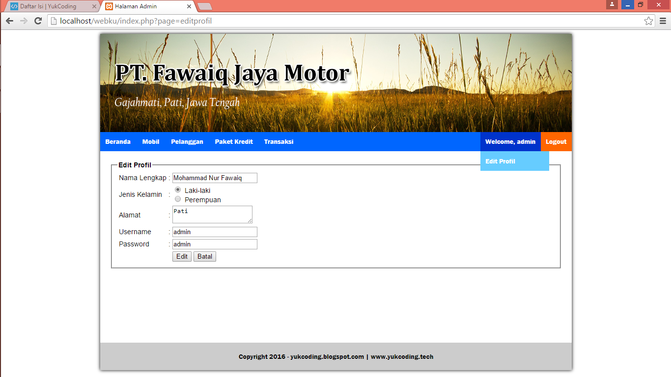Membuat Edit Profil (Termasuk Username & Password) dengan Membuat Edit Profil (Termasuk Username & Password) dengan