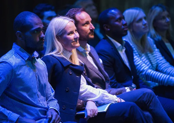 Crown Prince Haakon of Norway and Crown Princess Mette-Marit of Norway attended a panel on youth, education and entrepreneurship, newmyroyals, diamond tiara, diamond earrings, diamond jewelery