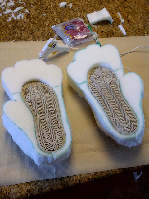 first step of rattie fursuit foot paws - just foam on runners